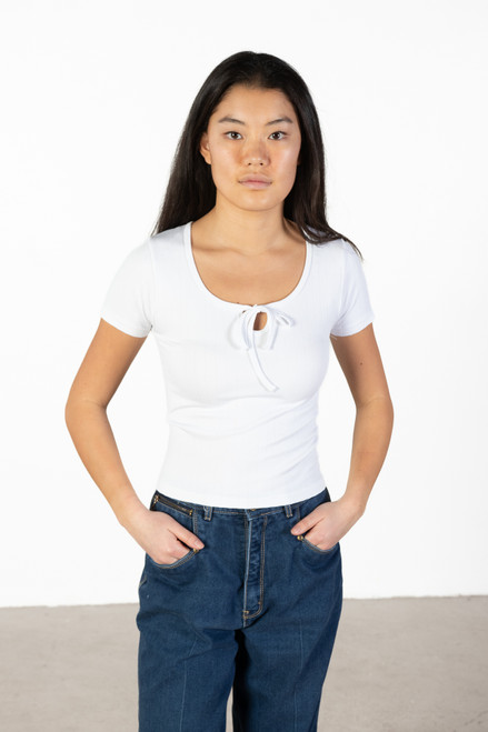 White Tie Neck Seamless Tee