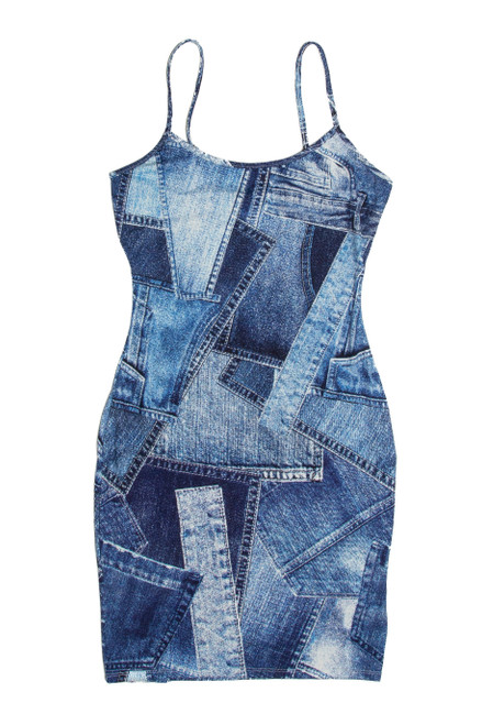 Patchwork Denim Print Mini Dress