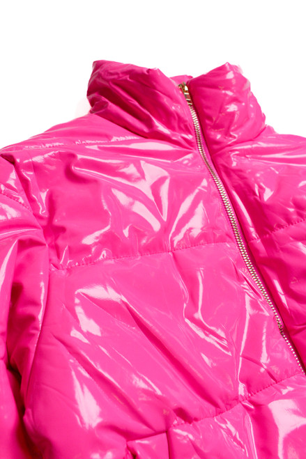 Neon Pink Crop Puffer Jacket