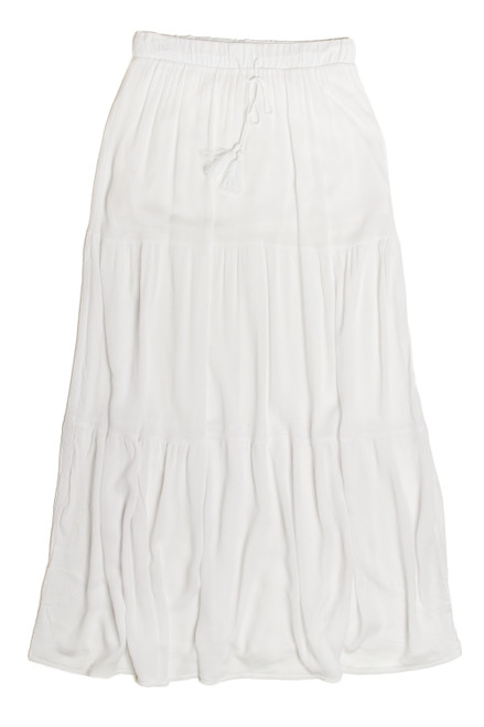 White Tassel Drawstring Maxi Skirt