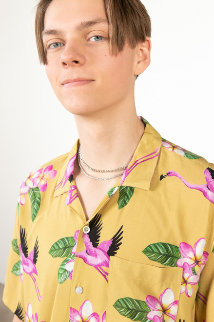 Mustard Flying Flamingo Hawaiian Shirt