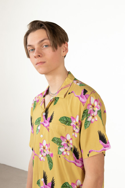 Mustard Flying Flamingo Hawaiian Shirt