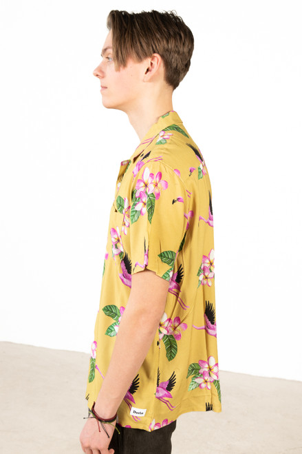 Mustard Flying Flamingo Hawaiian Shirt