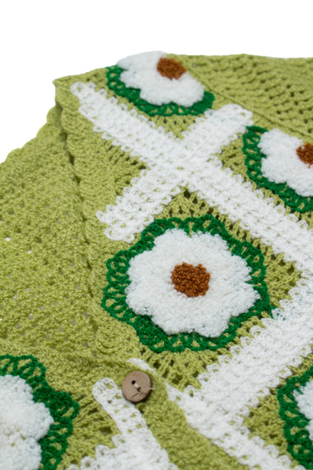 Green Floral Crochet Cardigan