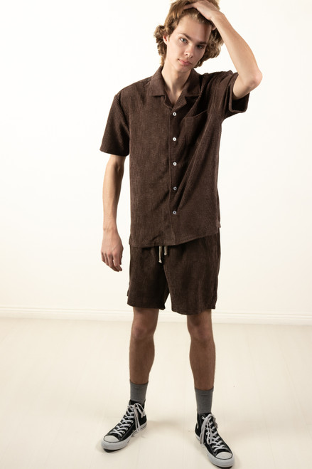 Chocolate Brown Washed Corduroy Shirt