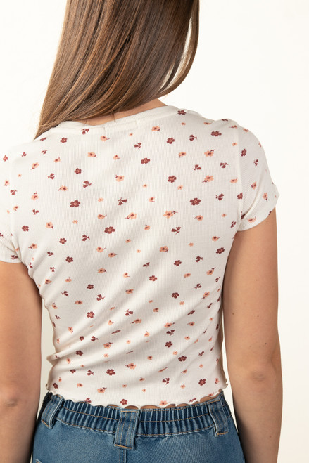 Cream Ditsy Floral Ribbed Tee