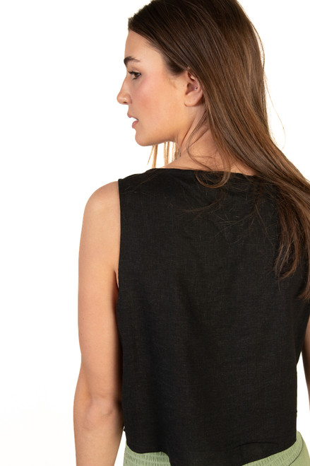 Black Linen Square Neck Crop Top