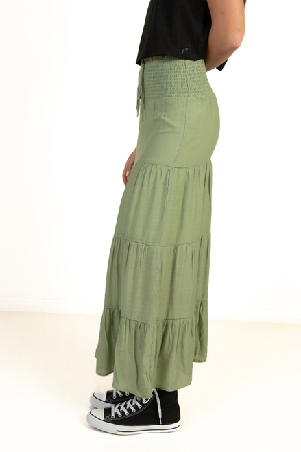 Moss Green Smocked Waist Maxi Skirt