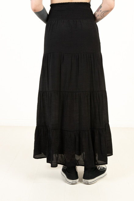 Black Smocked Waist Maxi Skirt