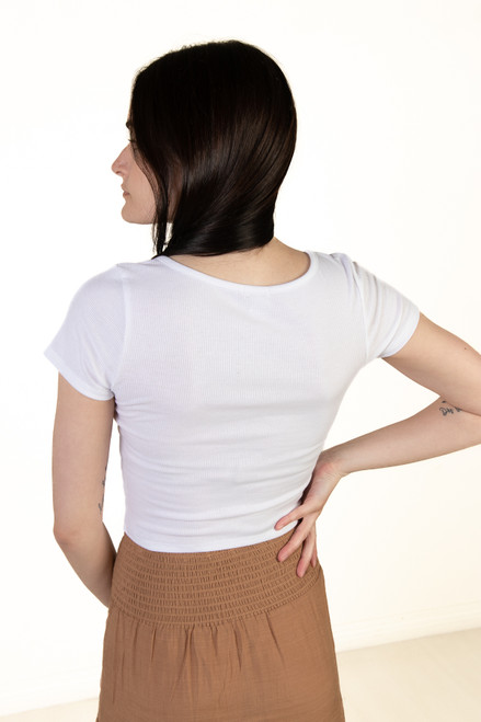 White Tie Front Ribbed Tee