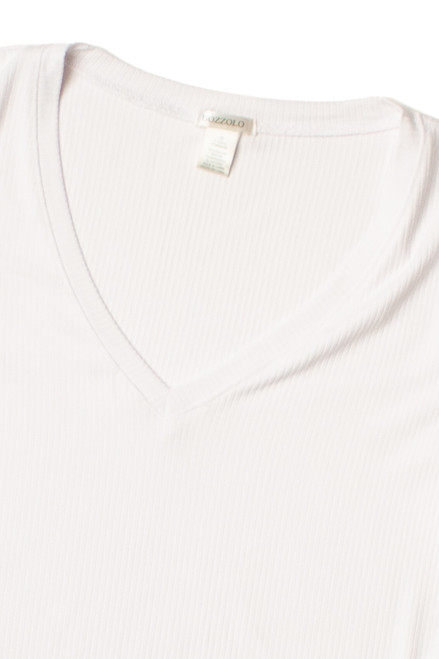 Extended Sizes White Ribbed V Neck Crop Tee