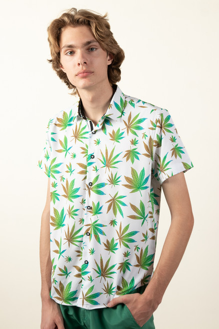 Weed Leaf Button Up Shirt