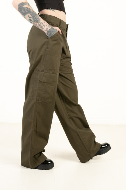 Olive Wide Leg Cargo Pants