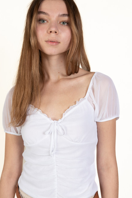 White Mesh Tie Up Milkmaid Top