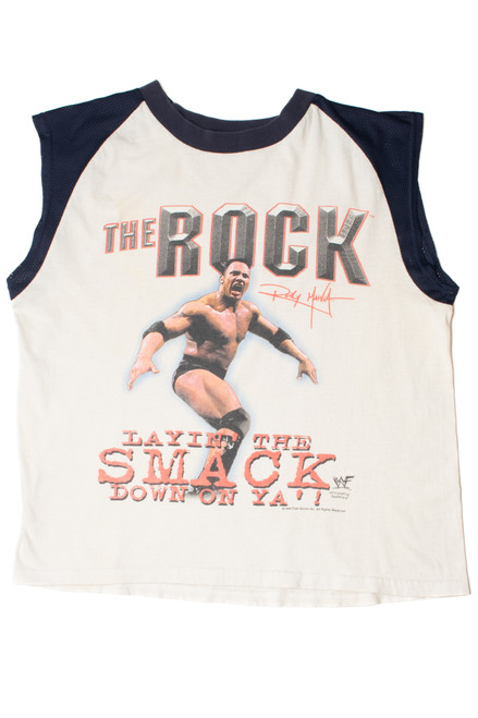 1999 Vintage WWF The Rock "Smack Down" Jersey Mesh Muscle Sleeve T-Shirt