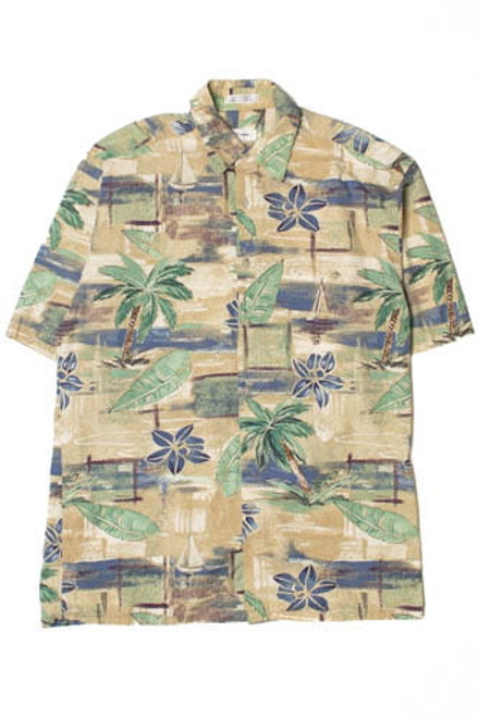 Beige And Green Leafy Pierre Cardin Hawaiian Shirt - Ragstock.com