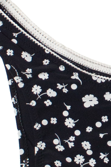 Black & White Floral Lace Trim Bikini Bottom