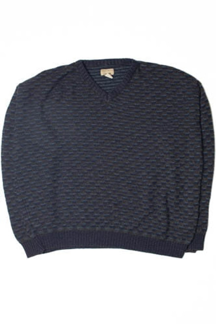 Vintage Blue Grid V-Neck 80s Sweater