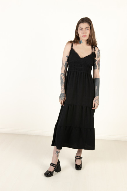 Black Elastic Empire Waist Maxi Dress