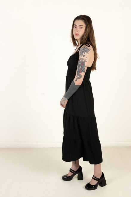 Black Elastic Empire Waist Maxi Dress