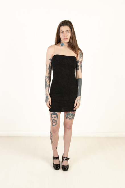 Black Jacquard Bustier Clear Straps Mini Dress