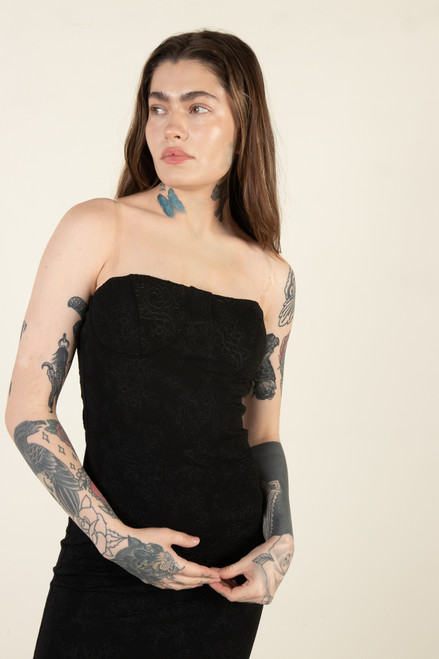 Black Jacquard Bustier Clear Straps Mini Dress