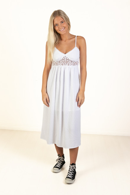 White Crochet Waist Maxi Dress