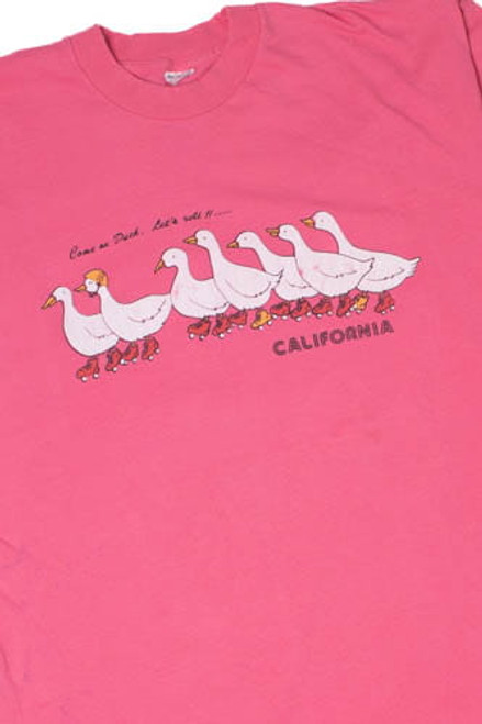 Vintage California "Let's Roll" Rollerskating Ducks Single Stitch T-Shirt (1990s)