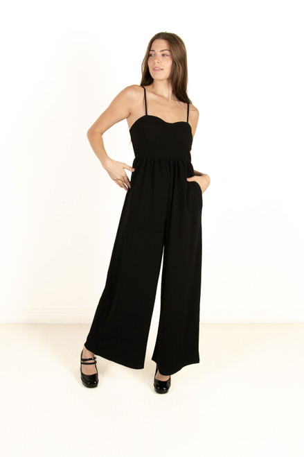 Black Bustier Top Wide Leg Jumpsuit