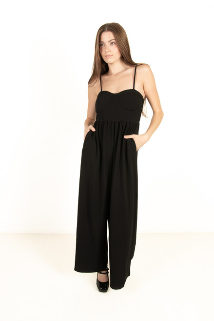 Black Bustier Top Wide Leg Jumpsuit