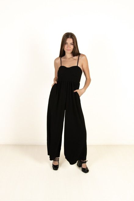 Black Bustier Top Wide Leg Jumpsuit