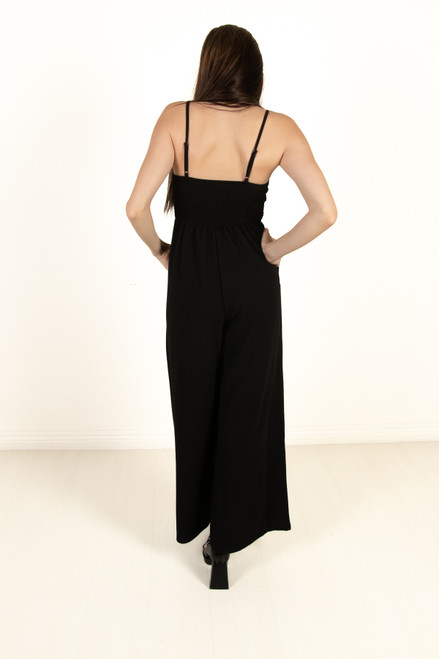 Black Bustier Top Wide Leg Jumpsuit