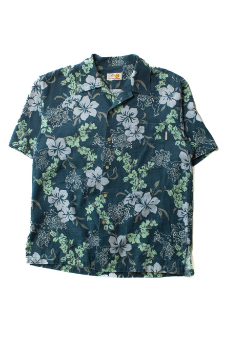 Vintage Blue Japanese Floral Hawaiian Shirt