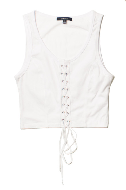 White Lace Up Front Tank