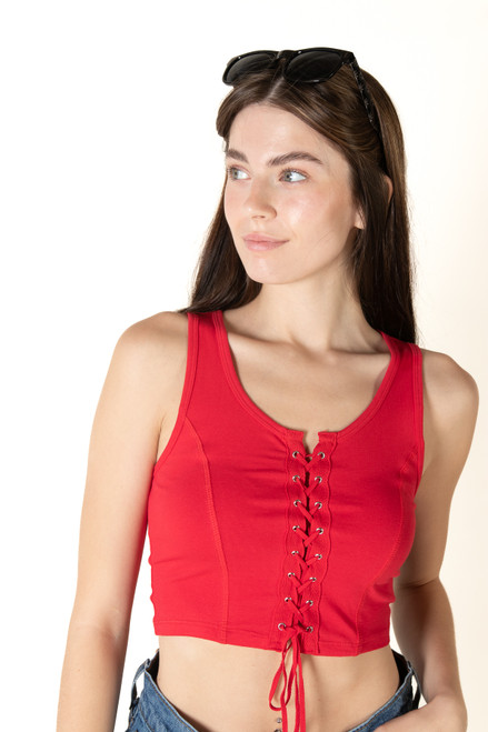 Red Lace Up Front Tank