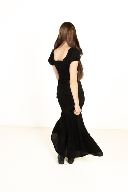 Black Lace Up Milkmaid Maxi Dress