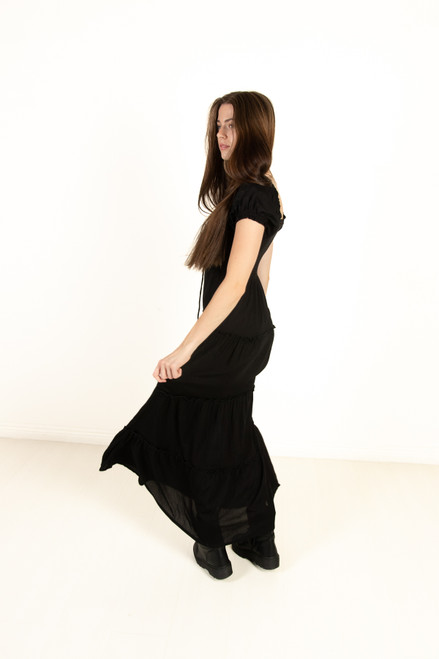 Black Lace Up Milkmaid Maxi Dress