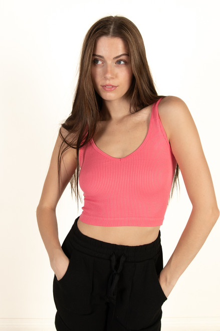 Pink Seamless Crop V Tank