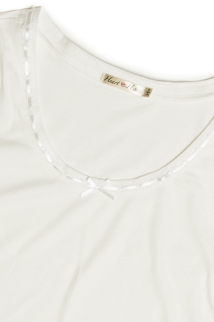 White Satin Bow Ribbed Shirt