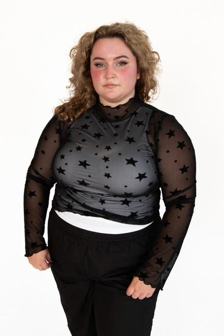 Extended Sizes Mesh Star Long Sleeve