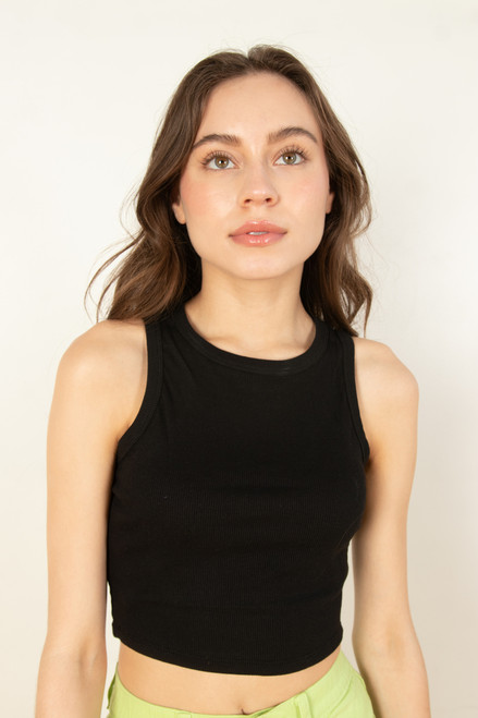 Black Ribbed Crop Tank