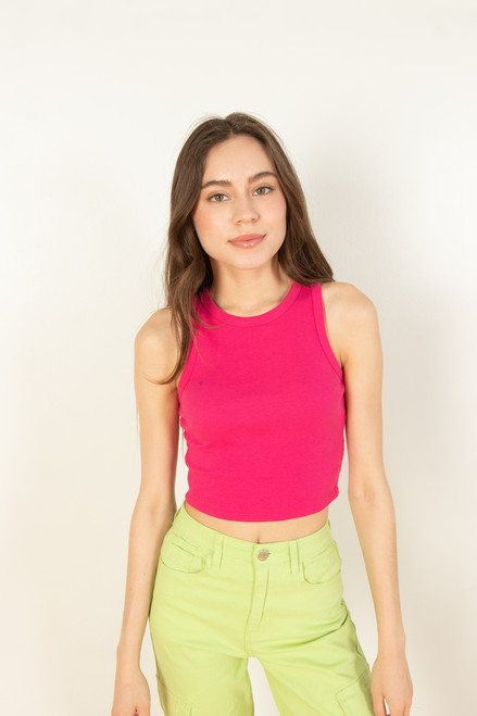 Pink Ribbed Crop Tank