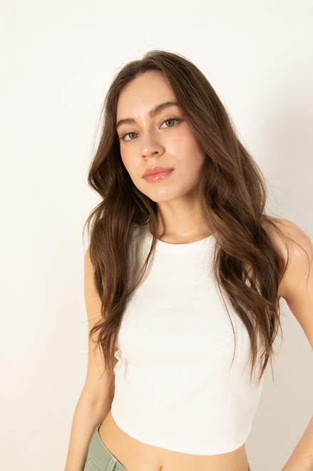 White Ribbed Crop Tank