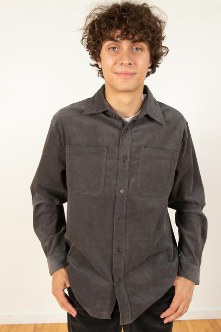 Charcoal Corduroy Button Down Shirt