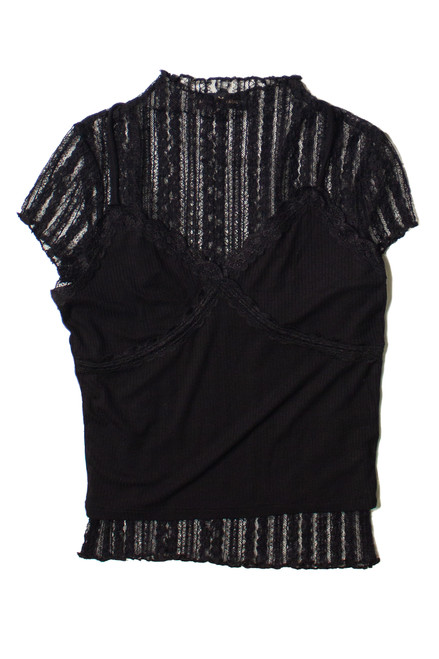 Black Lace Tee With Cami Set