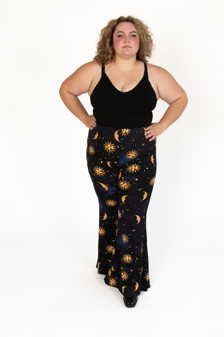 Extended Sizes Celestial Print Bell Bottoms