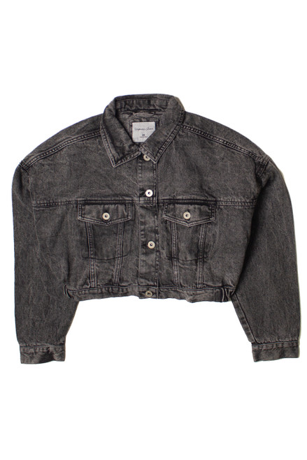 Black Cropped Acid Wash Denim Jacket