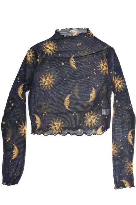 Extended Sizes Navy Celestial Mesh Crop