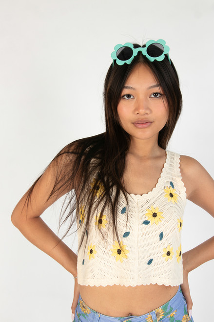 Sunflower Embroidered Crochet Tank