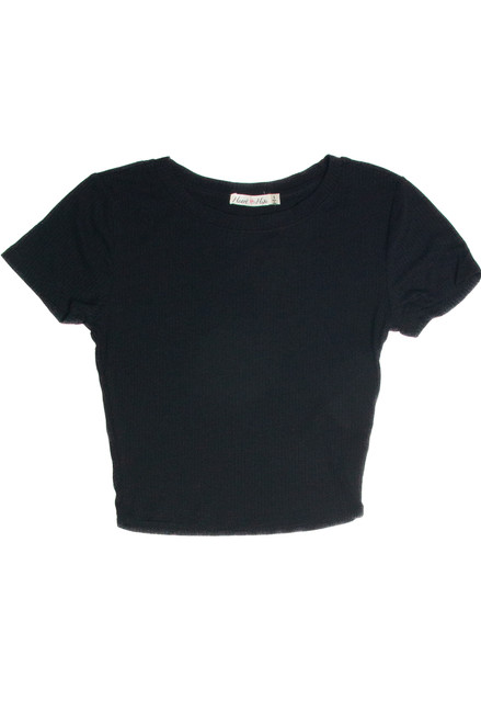 Black Ribbed Crop Shirt